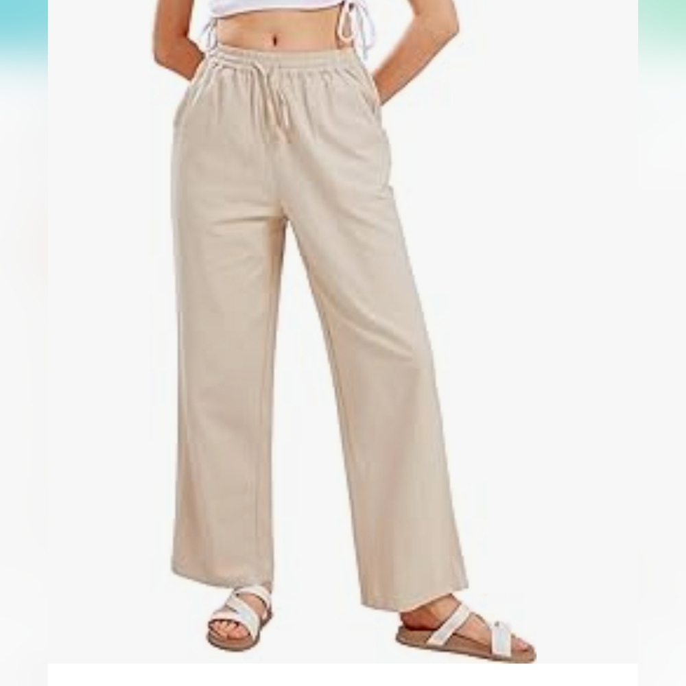 Drawstring wide leg palazzo pants, Size S, cream